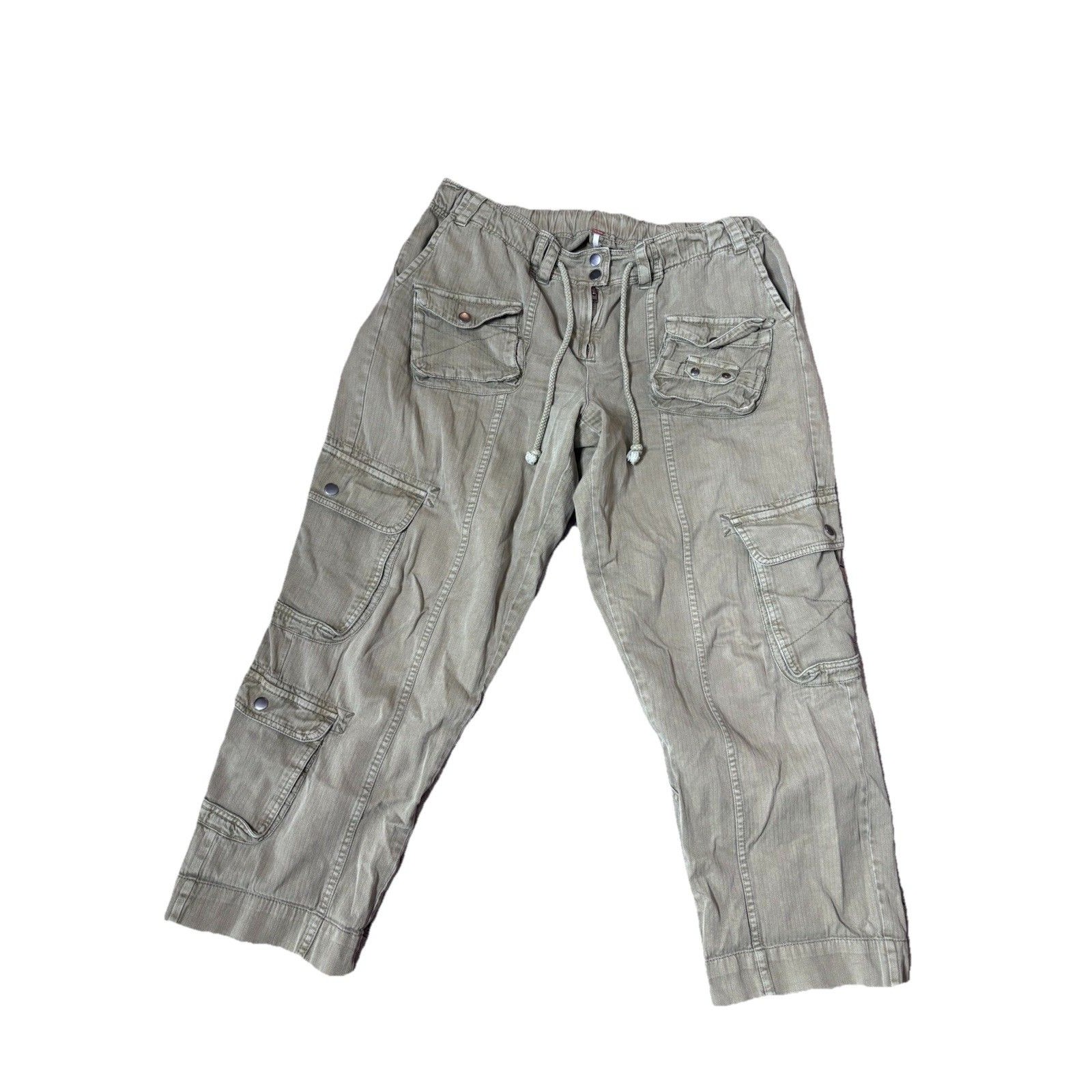 Free People Tahiti Cargo Pants Medium Twill Pockets Dried Herb Green